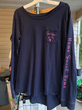 State of Mind Navy Long Sleeve Tee with Pink Script